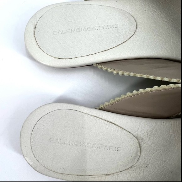 Balenciaga Arena Scalloped Trim Leather Gladiator Sandals SZ 36 1/2 Bone - Picture 6 of 11